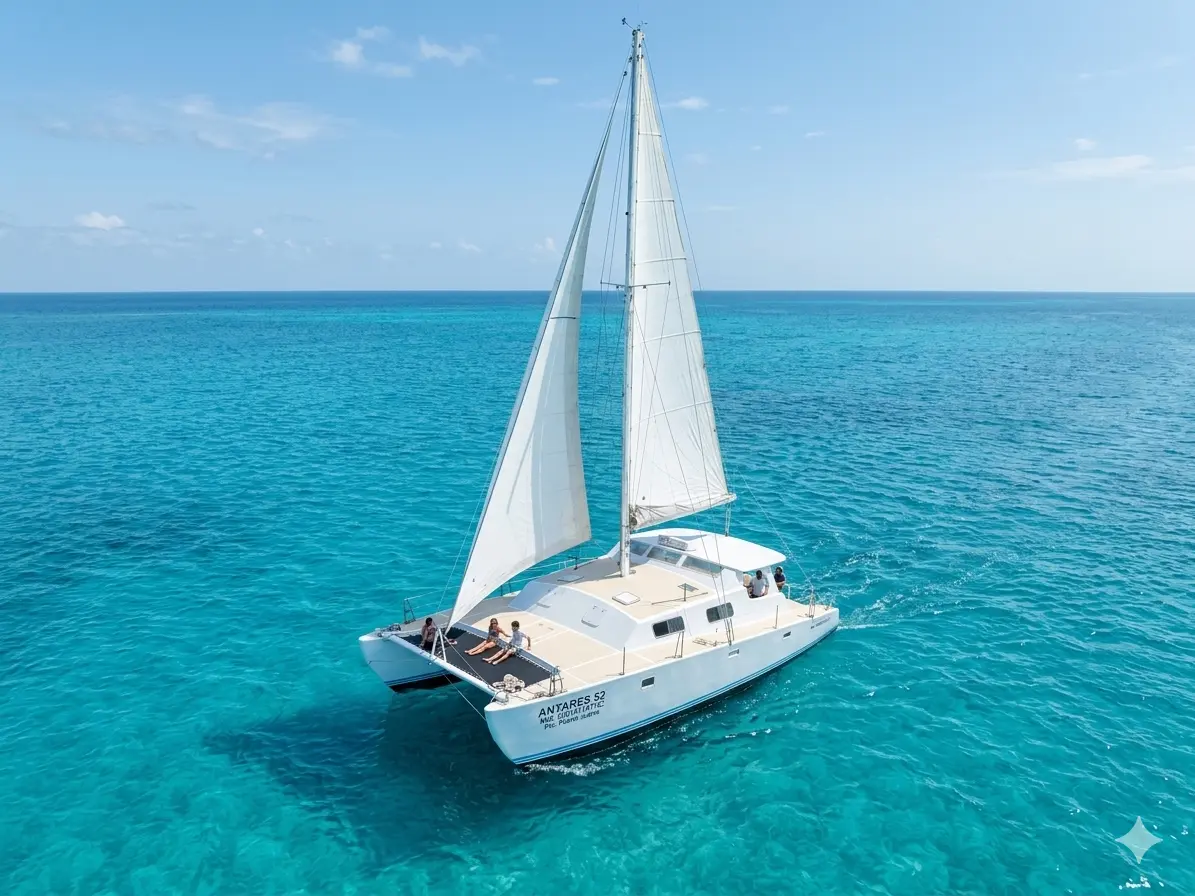 Catamarán privado ANTARES 52 navegando cerca de Isla Mujeres